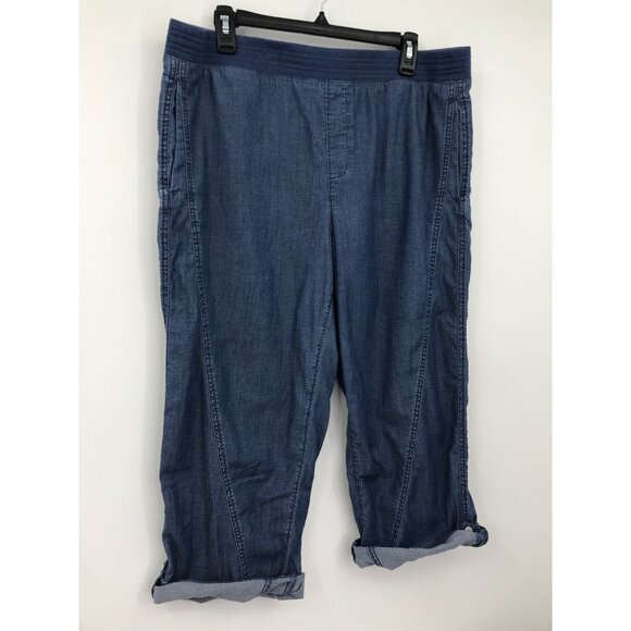 Chico's Crop Casual Roll Tab Hem Pant Chambray Blue Size 2.5 (14) Large - Picture 2 of 5